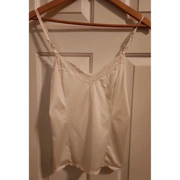 Vintage Womens Camisole off white Tank Sm Nylon Lace trim Top Adjustable Straps - Picture 2 of 5